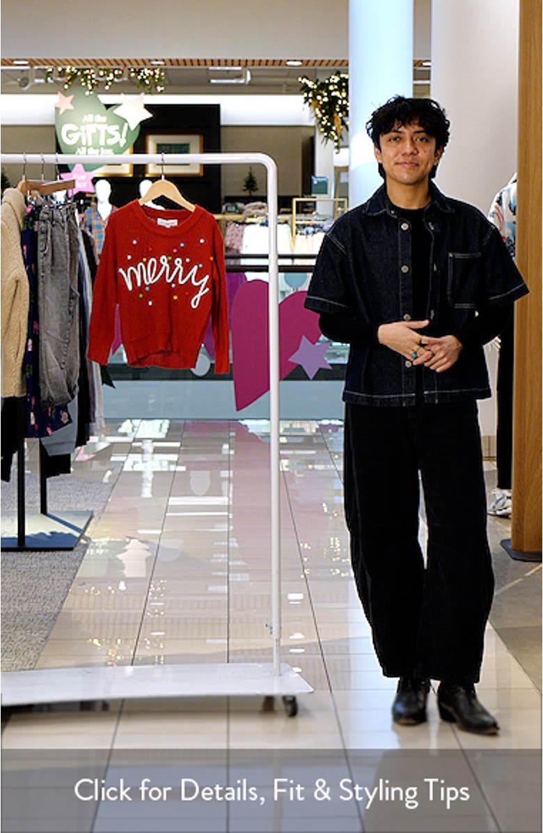 Kids' Merry Holiday Pompom Embellished Graphic Sweater, sales video thumbnail