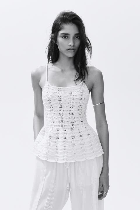 Crochet-look Peplum Top