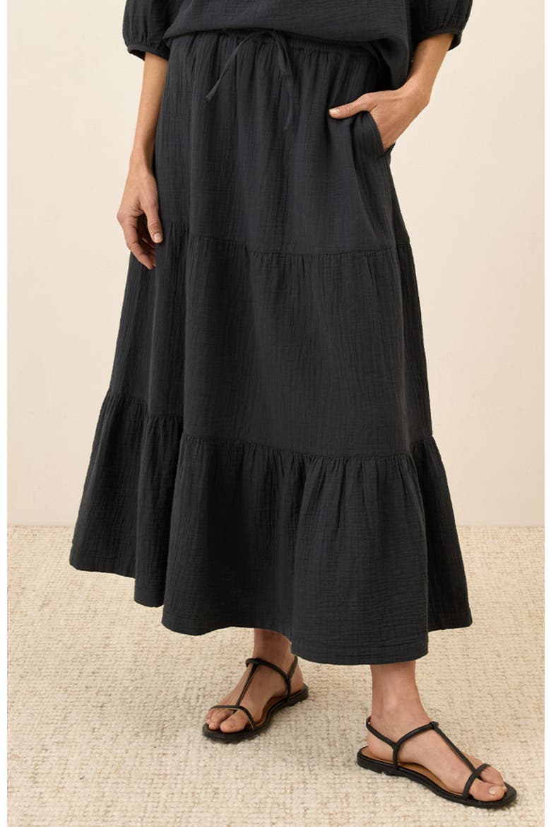 Organic Cotton Coastal Double Gauze Tiered Maxi Skirt, Alternate, color, Black