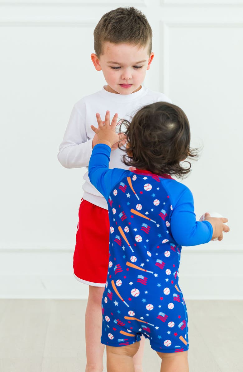 RuggedButts Play Ball One-Piece Rashguard Swimsuit & Hat Set, Alternate, color, 