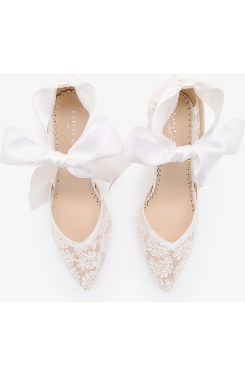Kailee P Abby Lace Block Heel with Satin Ankle Tie, Alternate, color, White