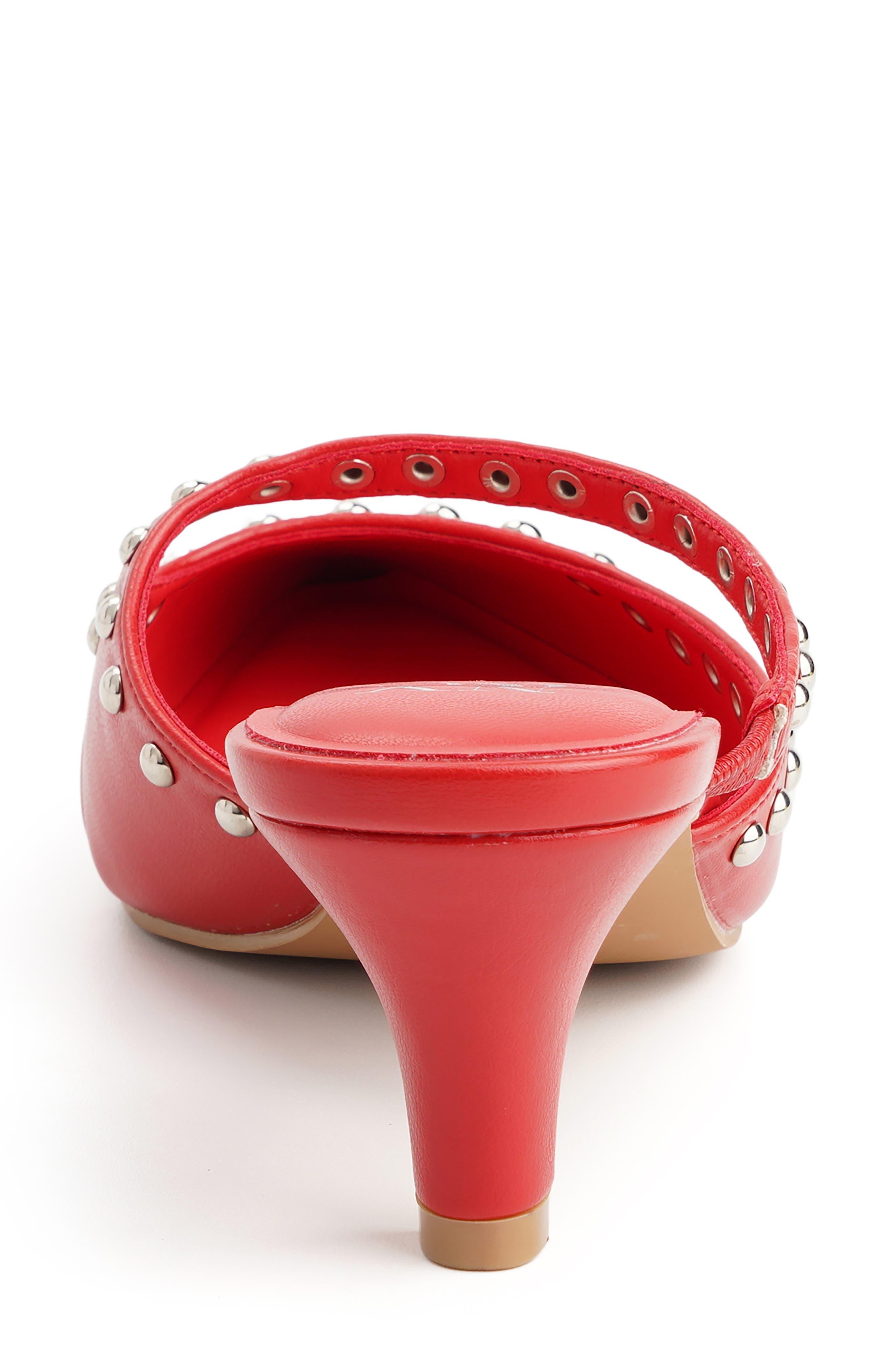 Natalie Studded Faux Leather Heeled Mule, Alternate, color, RED