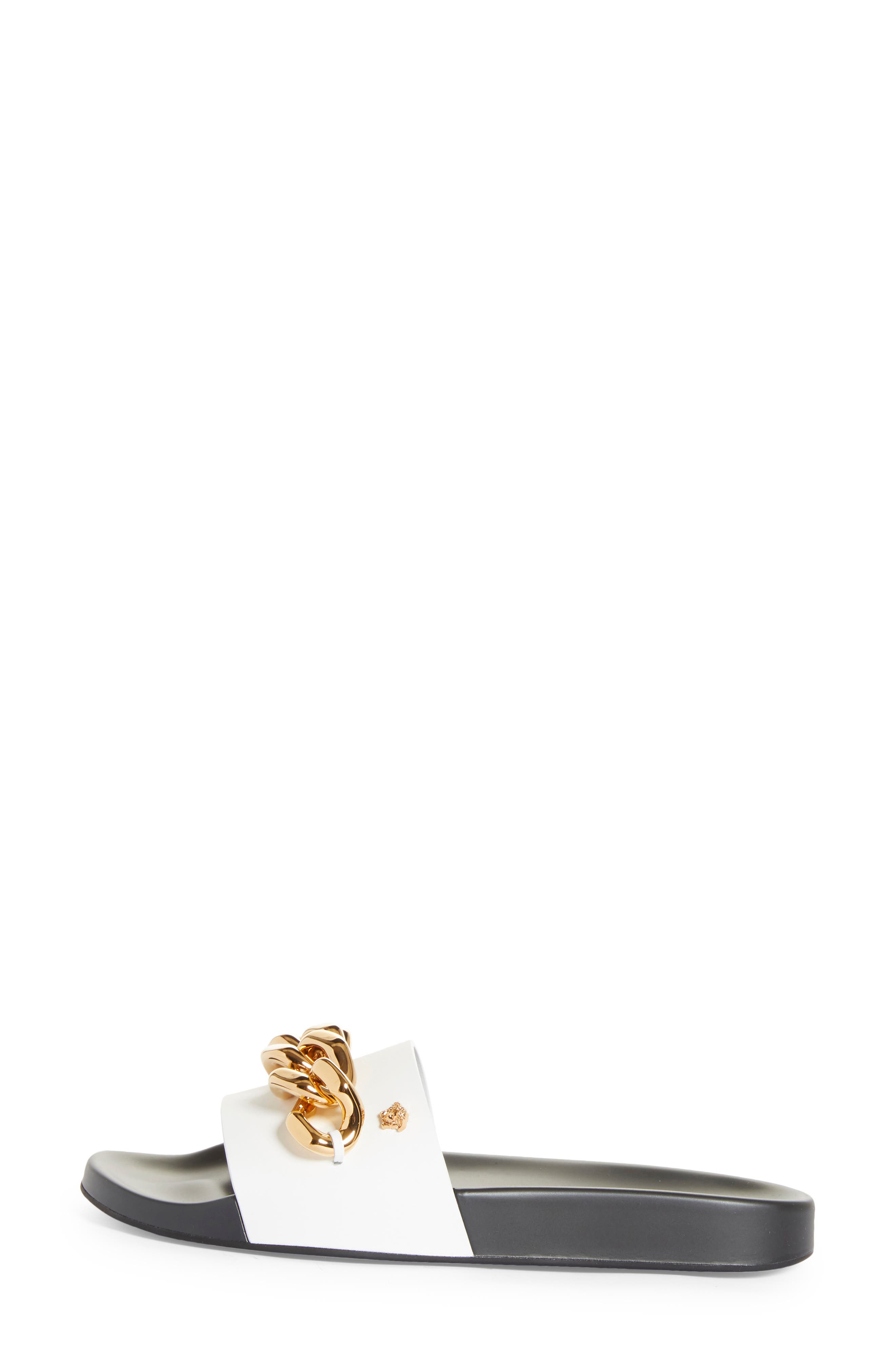 Medusa Chain Slide Sandal, Alternate, color, WHITE/ BLACK/ GOLD