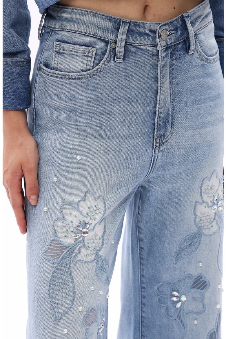 Portland Embellished High Waist Wide Leg Jeans, Alternate, color, LIGHT BLUE
