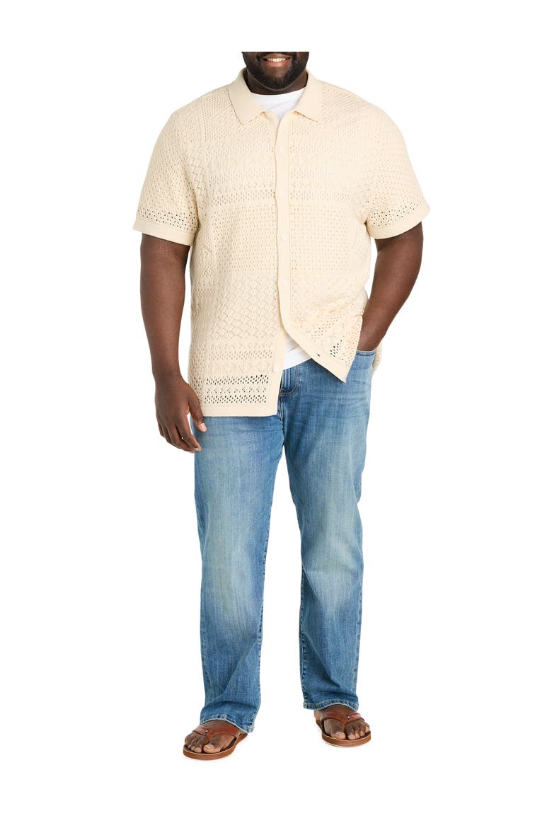 Big & Tall Crochet Button-Up Sweater, Alternate, color, WHITECAP