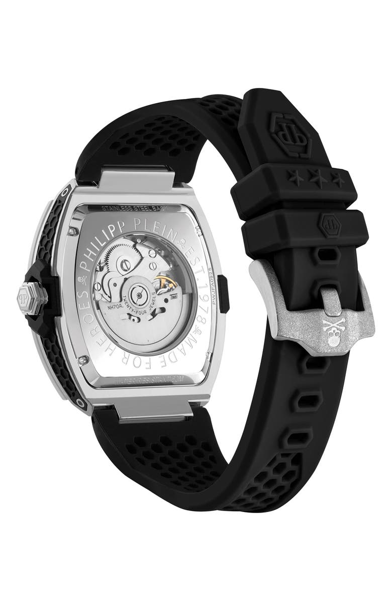 PHILIPP PLEIN The Skeleton Frosted Silicone Strap Watch, 44mm, Alternate, color, Stainless Steel