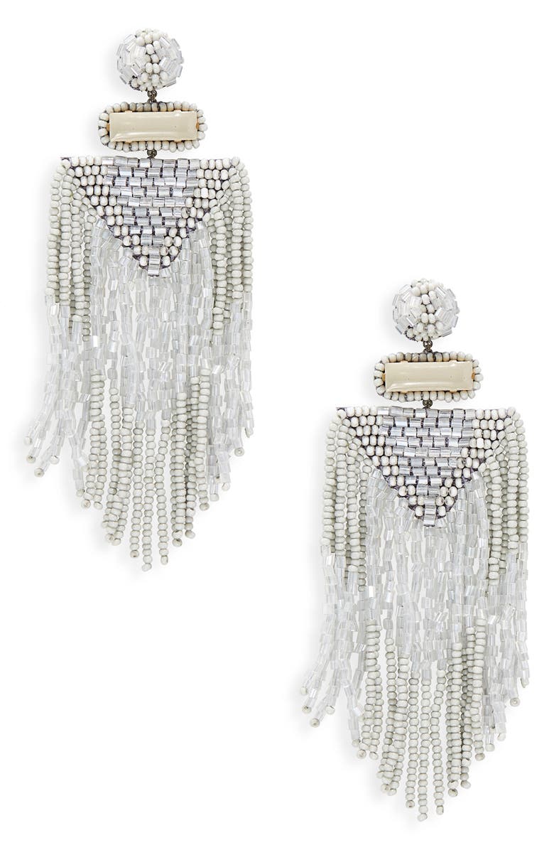 Deepa Gurnani Beaded Tassel Earrings, Main, color, Light Grey