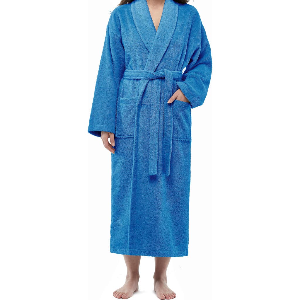 Arus Shawl Collar Turkish Terry Cotton Bathrobe For Women In Blue