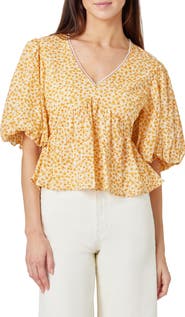Habitual Floral Balloon Elbow Sleeve Cotton Top