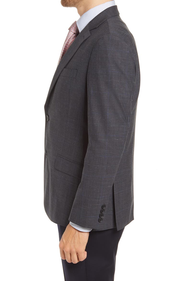 Trim Fit Glen Plaid Slub Wool Blend Sport Coat, Alternate, color, CHARCOAL GLEN PLAID