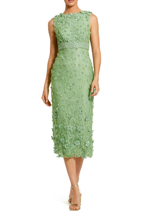 Floral Appliqué Lace Sleeveless Midi Dress