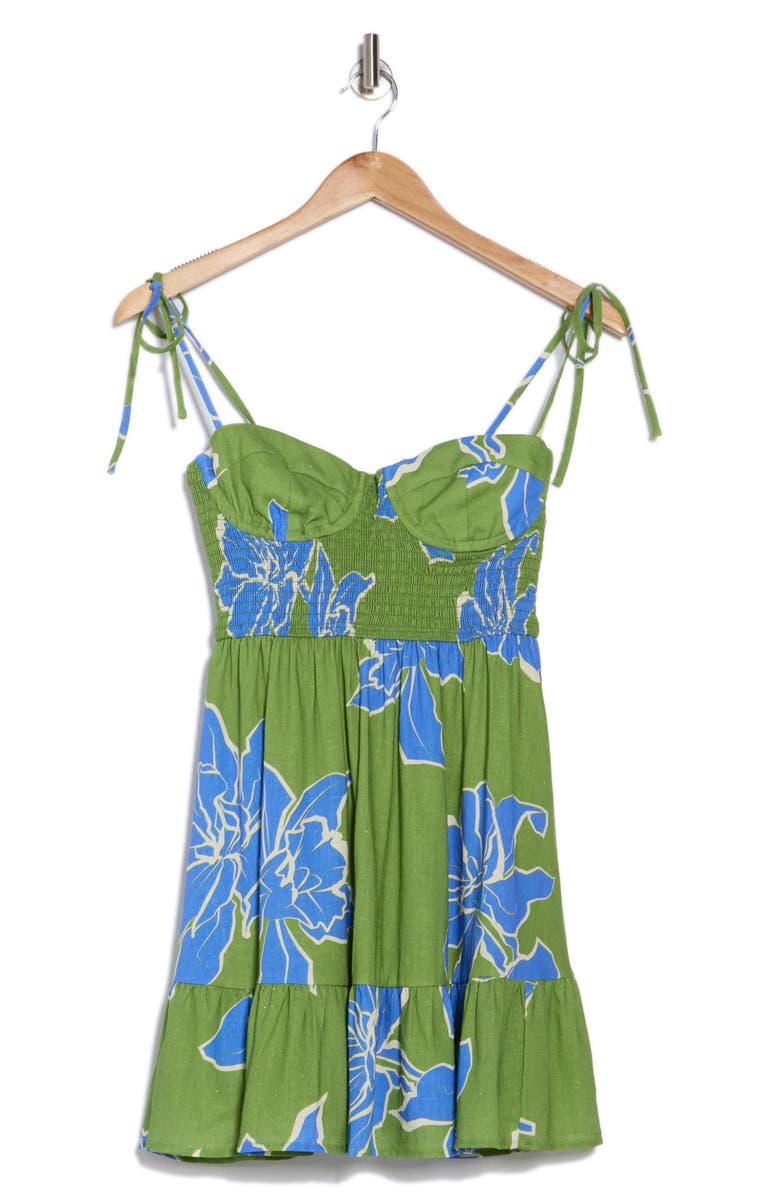 Hutch Tie Strap Smocked Minidress, Alternate, color, Green Floral