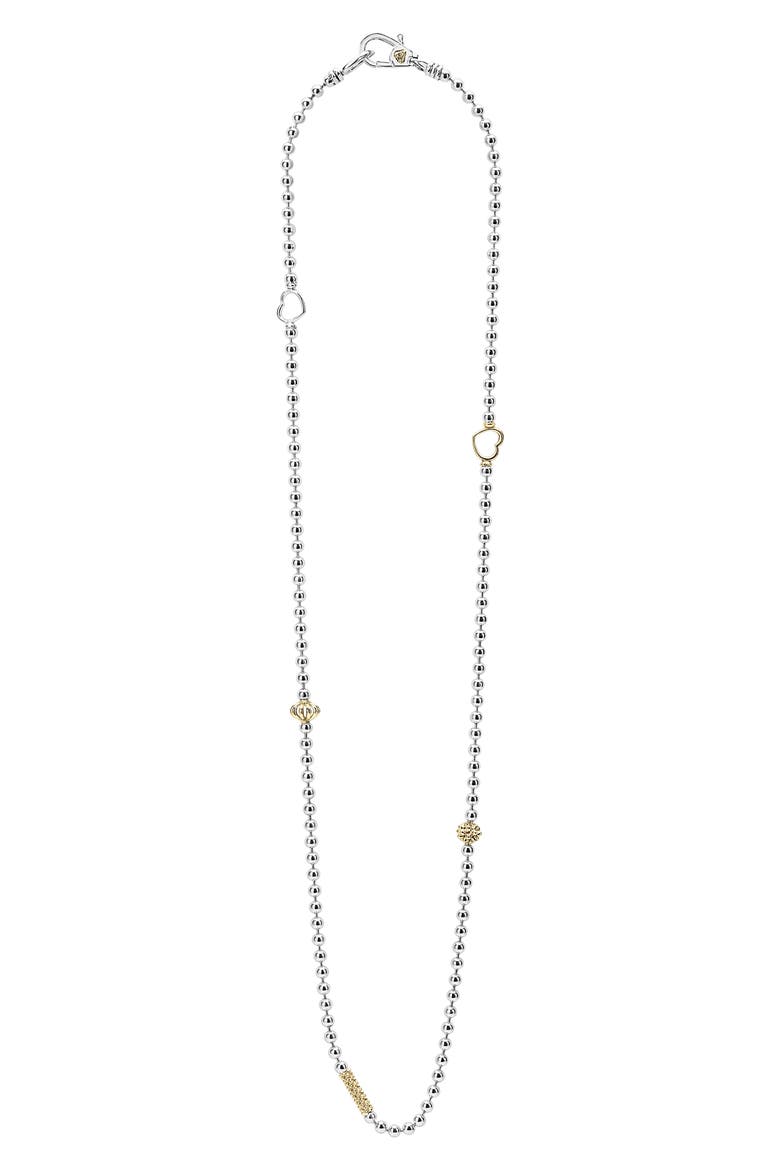 Signature Caviar Beaded Station Necklace, Main, color, TWO TONE
