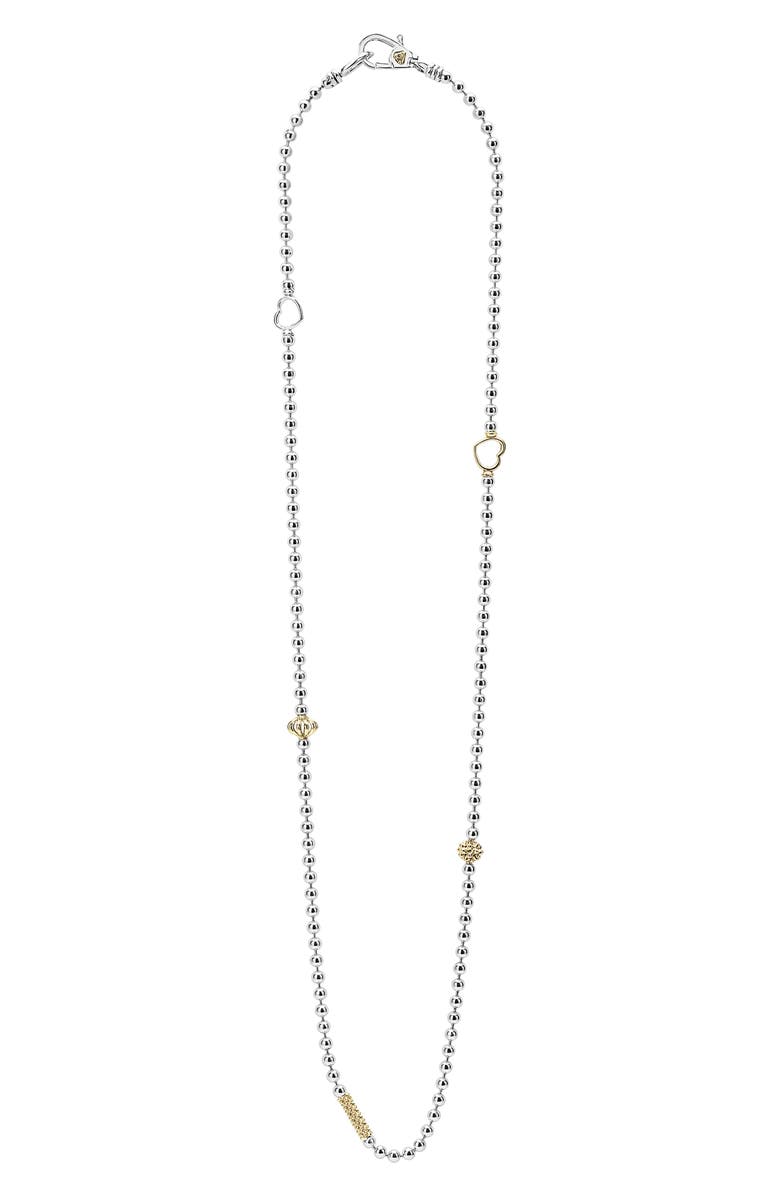 LAGOS Signature Caviar Beaded Station Necklace, Main, color, Silver