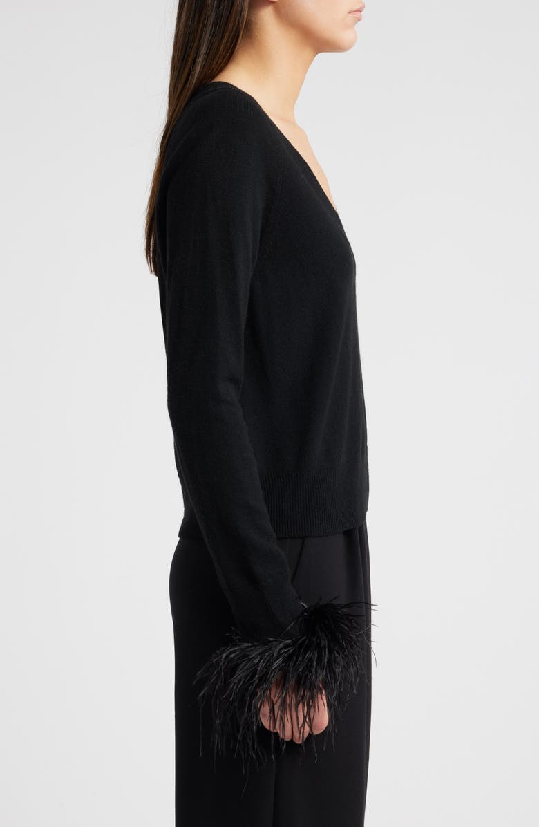 Milly Feather Cuff V-Neck Sweater, Alternate, color, 