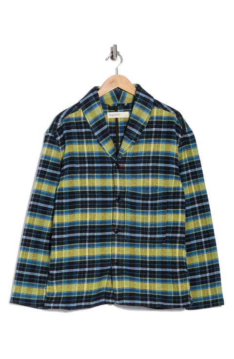 Plaid Flannel Shawl Collar Button-Up Shirt