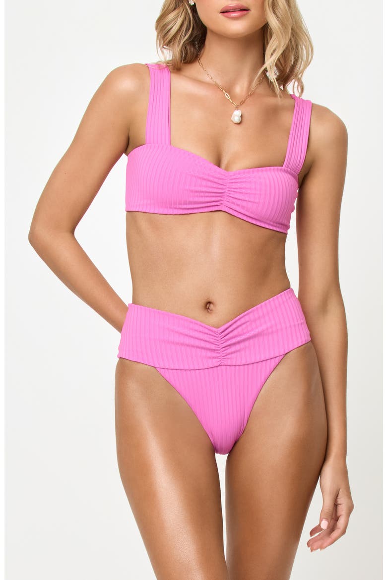 Bardot Ruched Rib Bikini Bottoms, Alternate, color, SWEETHEART