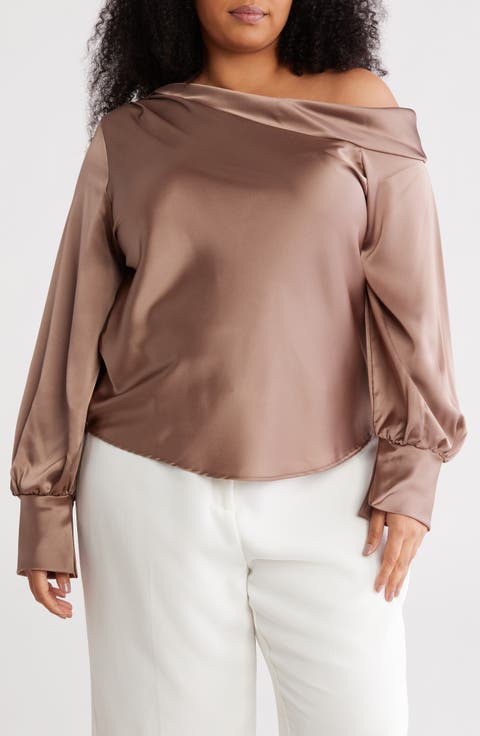 Drop Shoulder Satin Top (Plus)