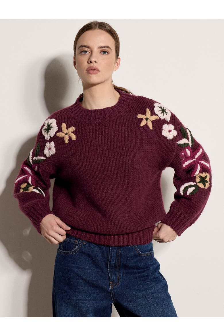 Crew Neck Relaxed Sleeve Jumper, Main, color, Burgundy