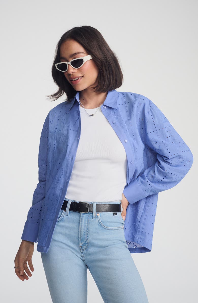 Mavi Jeans Scallop Eyelet Cotton Button-Up Shirt, Alternate, color, 