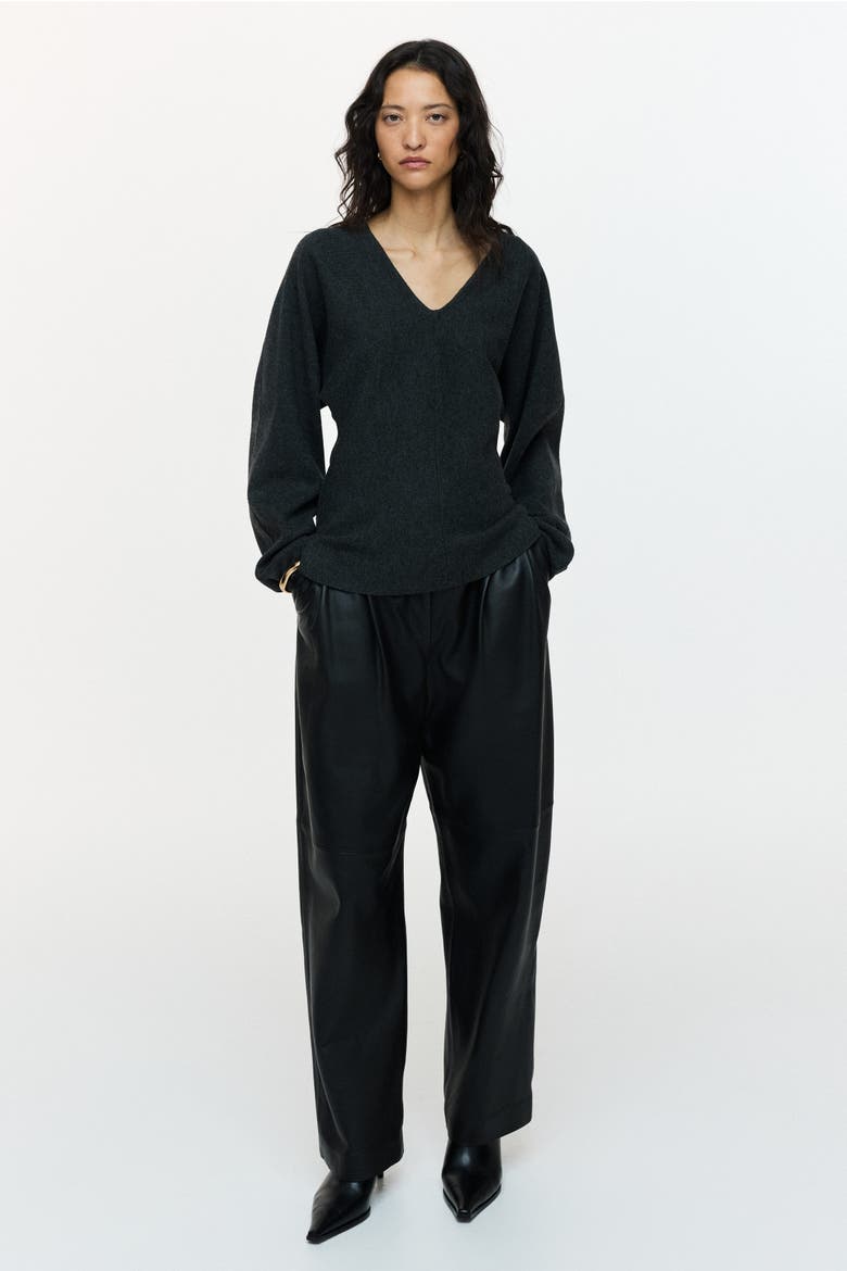 Knitted V-neck Top, Alternate, color, Dark gray