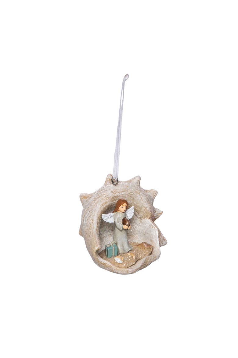 Angel Shell Tree Ornament, Alternate, color, Beige