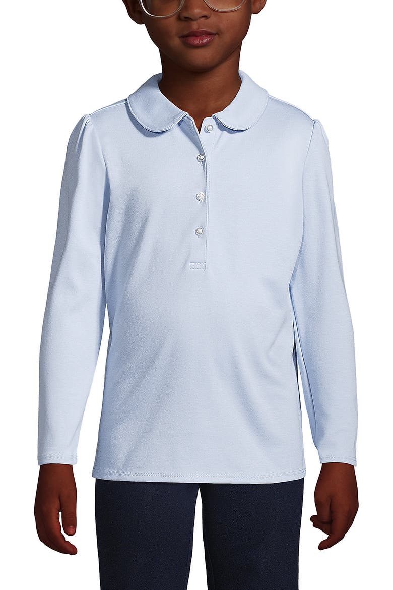 Girls Long Sleeve Peter Pan Collar Polo Shirt, Main, color, Blue