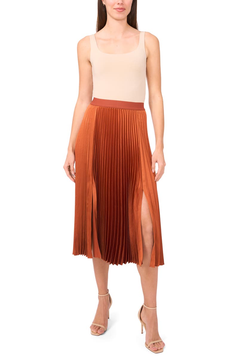 Halogen<sup>®</sup> Pleated Slit Hem Midi Skirt, Alternate, color, Baked Clay