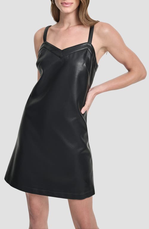 Dkny Sleeveless V-neck Faux Leather Shift Dress In Black