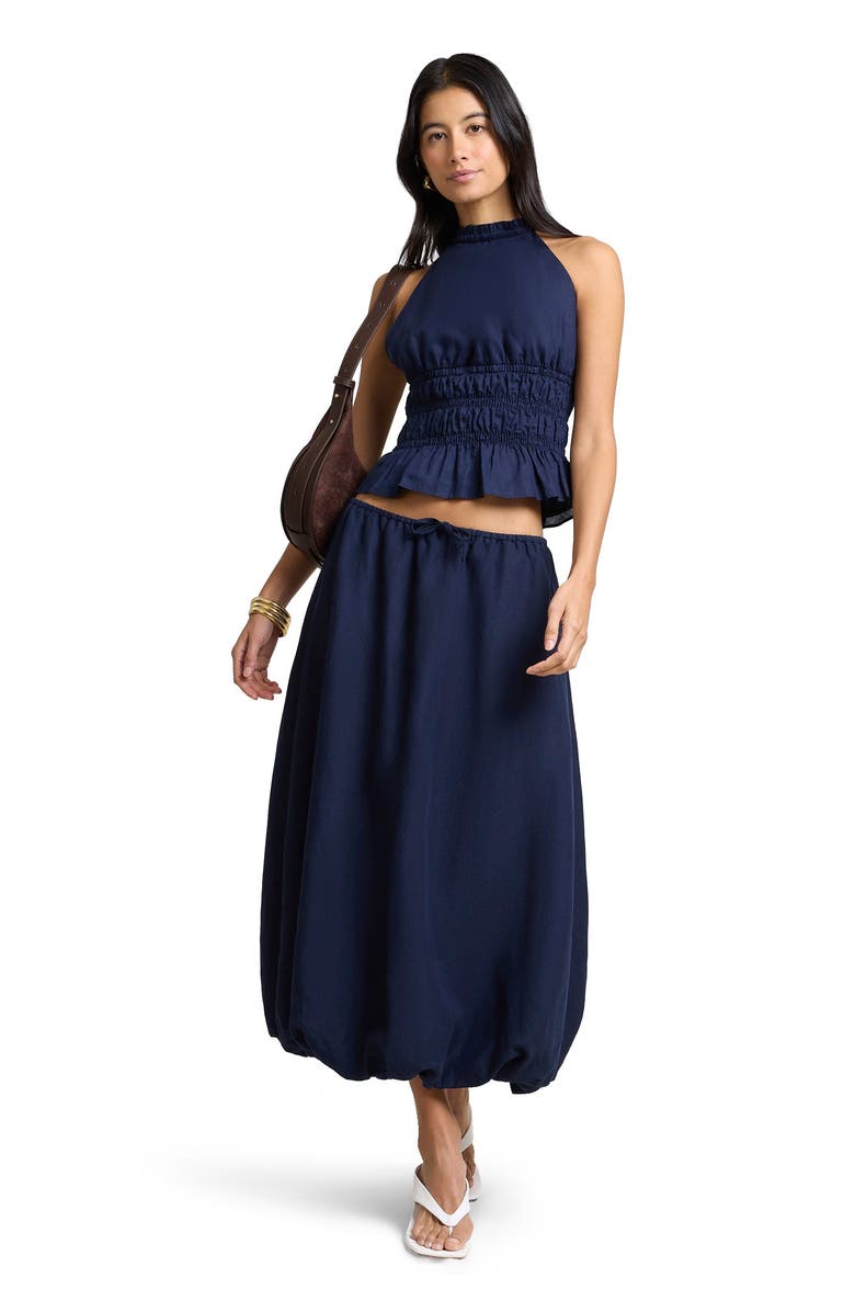 Onia Air Linen Smocked Halter Top, Main, color, Noir Navy
