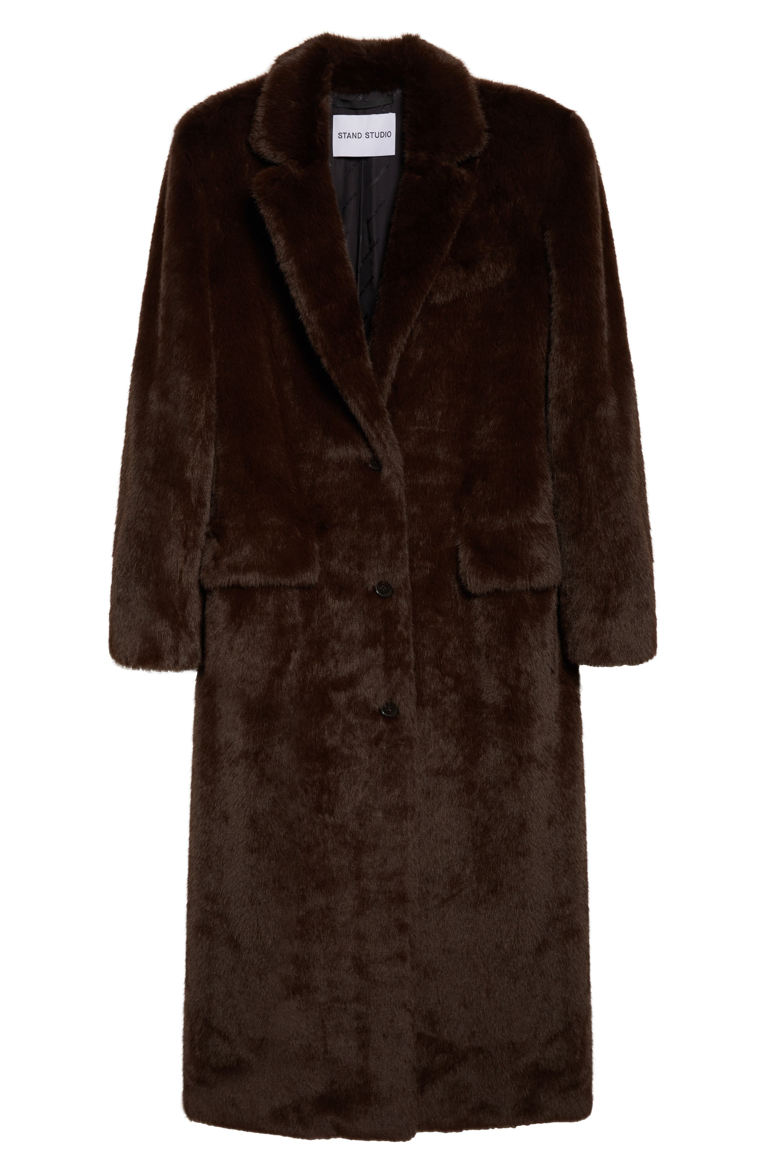 Stand Studio Emmie Faux Fur Coat In Brown
