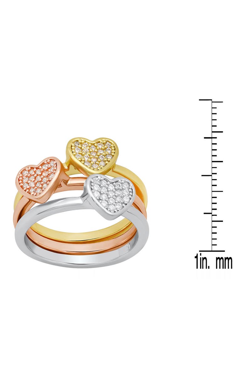 Set of 3 Tri-Tone Pavé Heart Rings, Alternate, color, ROSE GOLD MULTI
