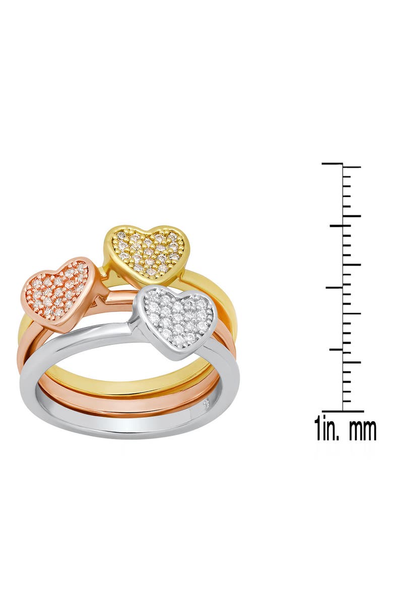 HMY JEWELRY Set of 3 Tri-Tone Pavé Heart Rings, Alternate, color, Rose Gold Multi
