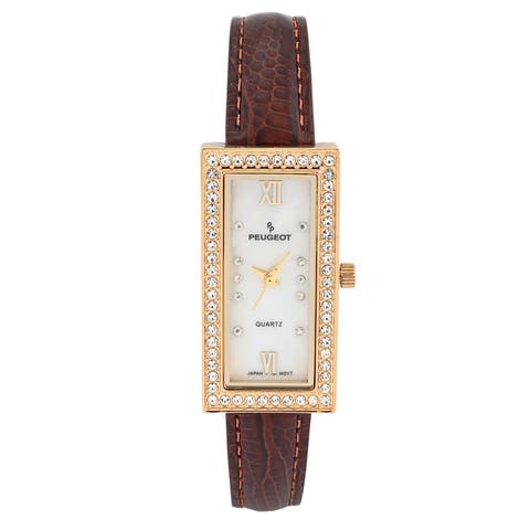 Luxury Rectangular Crystal Bezel Leather Watch- 35x20MM