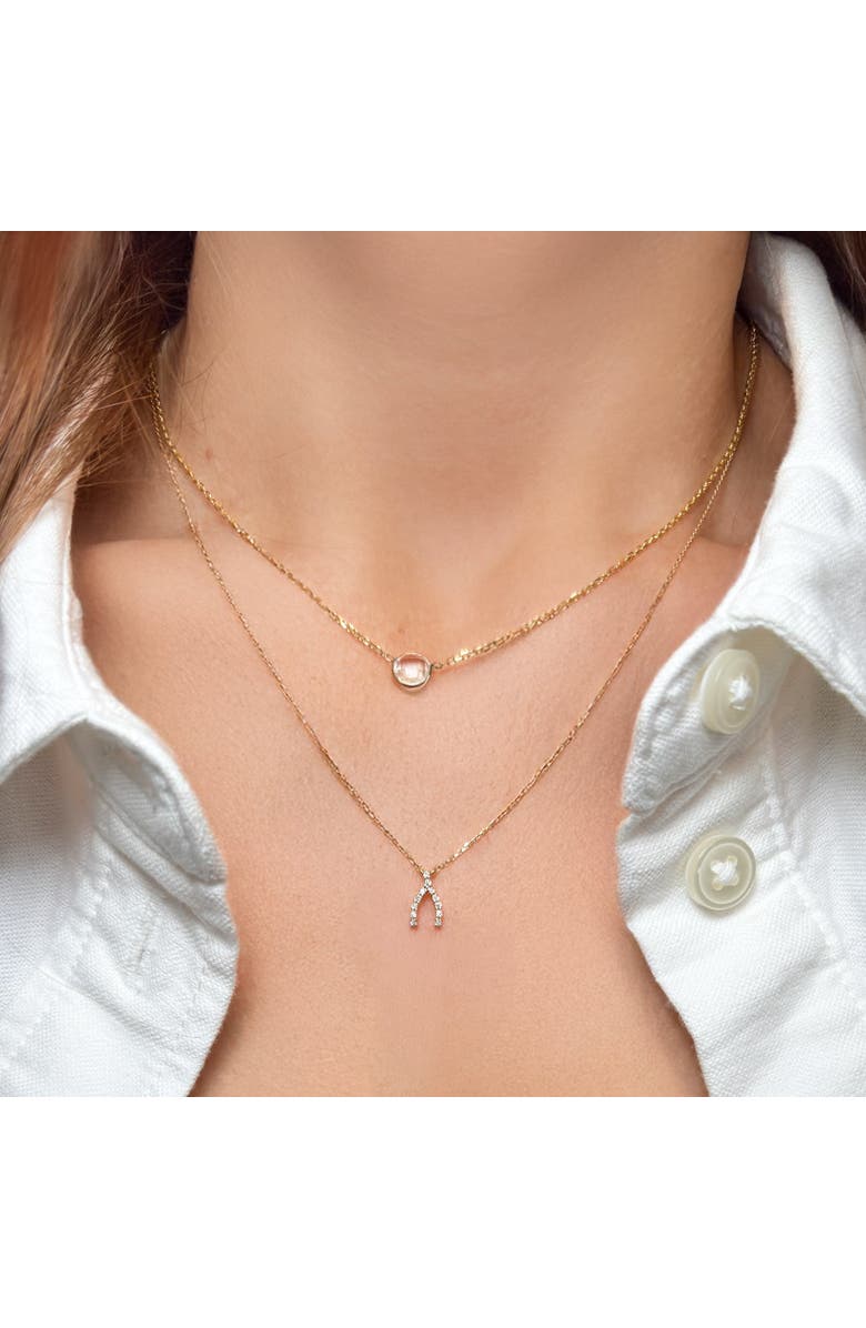 The Lovery Fine Jewelry Mini Diamond Wishbone Necklace, Alternate, color, Yellow Gold