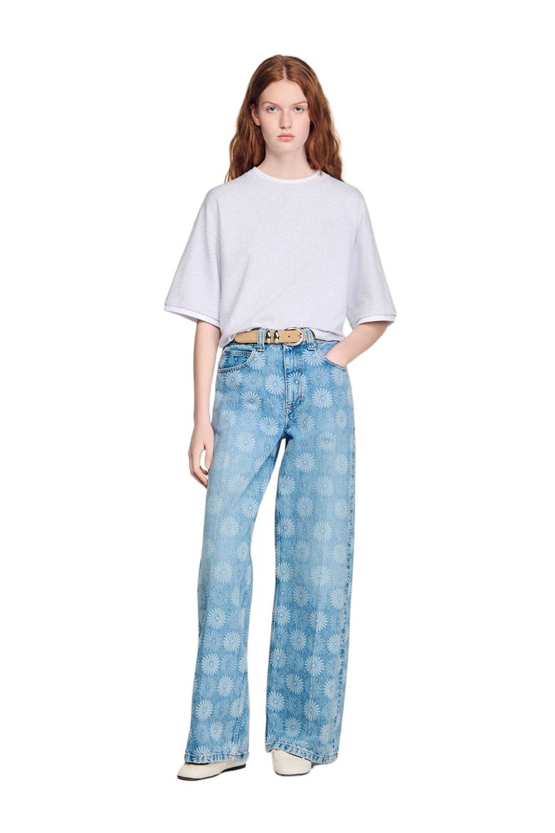 Wide-leg floral print jeans, Alternate, color, Blue jean
