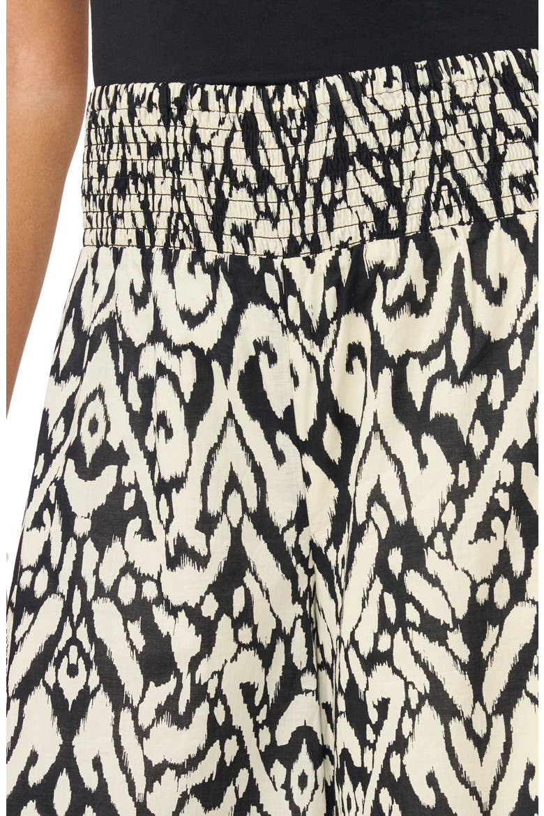 Abstract Ikat Print Cotton Crop Wide Leg Pants, Alternate, color, RICH BLACK