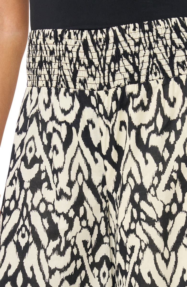 Vince Camuto Abstract Ikat Print Cotton Crop Wide Leg Pants, Alternate, color, Rich Black