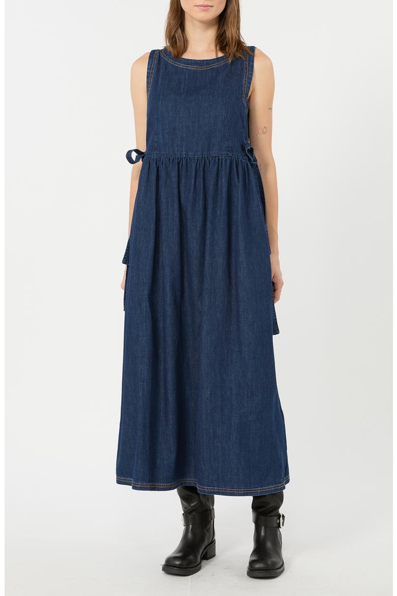 Sleeveless Cotton Denim Dress, Main, color, NAVY