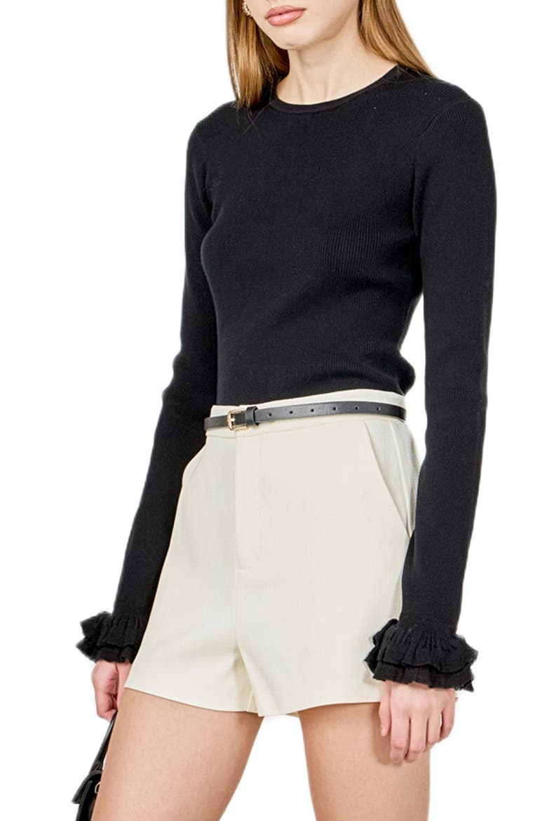 Ruffle Cuff Knit Top, Alternate, color, BLACK