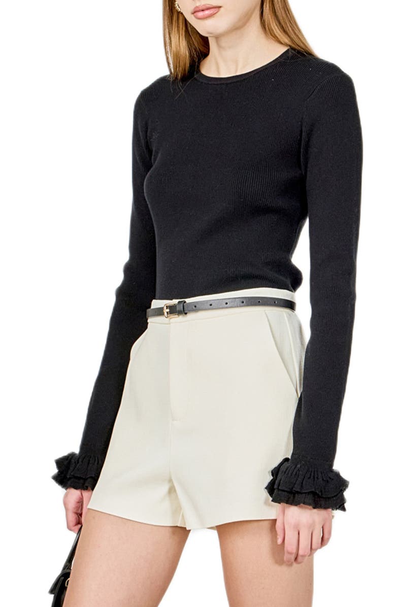 Endless Rose Ruffle Cuff Knit Top, Alternate, color, Black