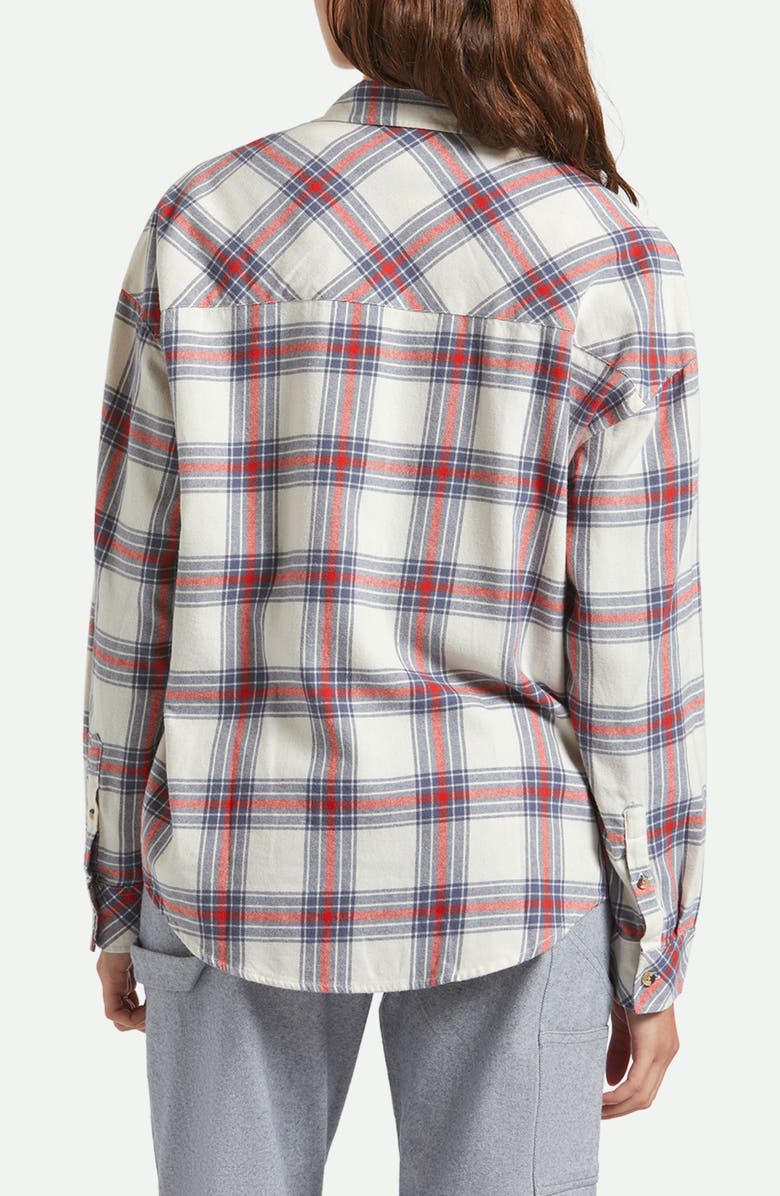 Brixton Bowery Plaid Cotton Flannel Overshirt, Alternate, color, Off White/ Berring Sea/ Red