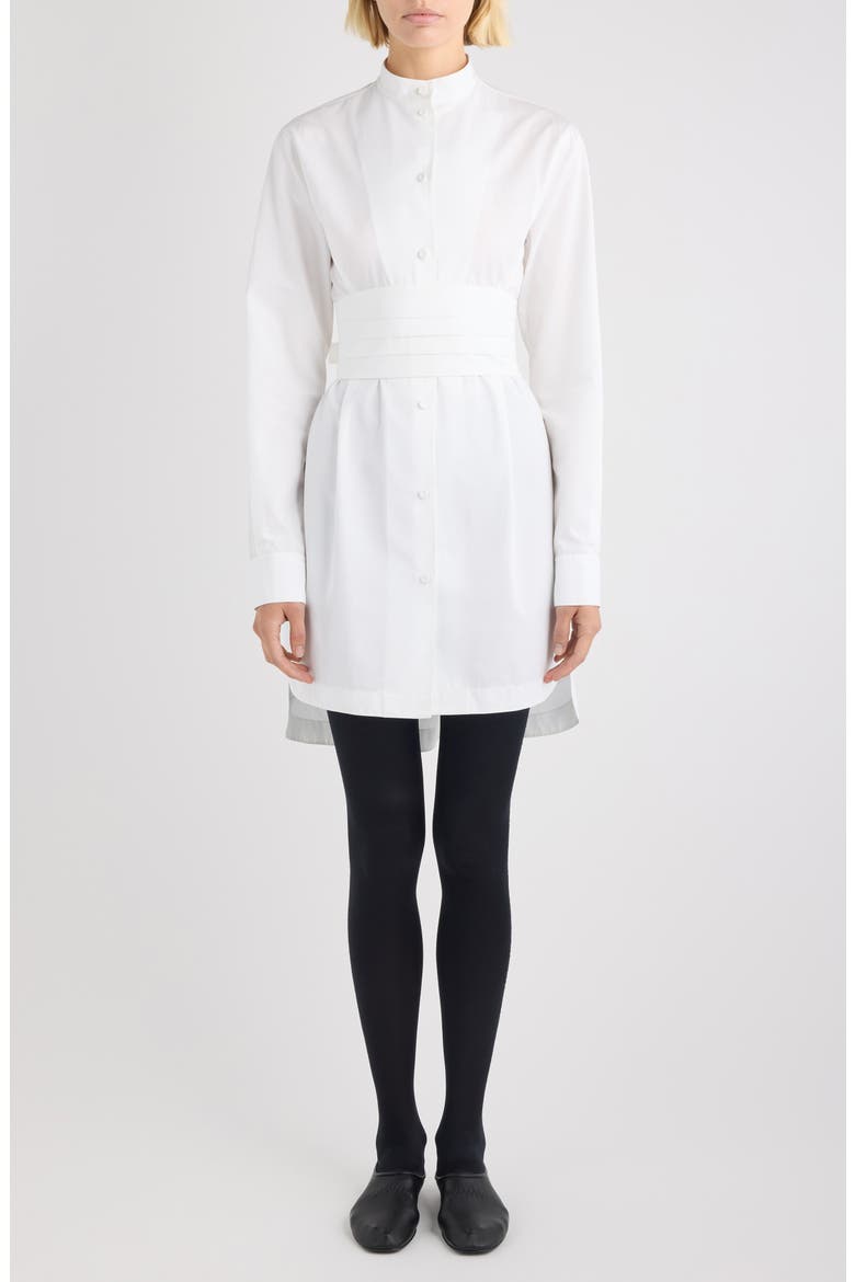 Cummerbund Belted Long Sleeve Cotton Poplin Shirtdress, Main, color, BLANC