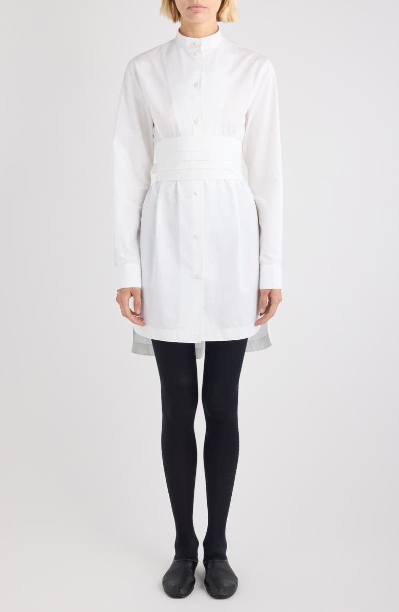 Alaïa Cummerbund Belted Long Sleeve Cotton Poplin Shirtdress, Main, color, Blanc
