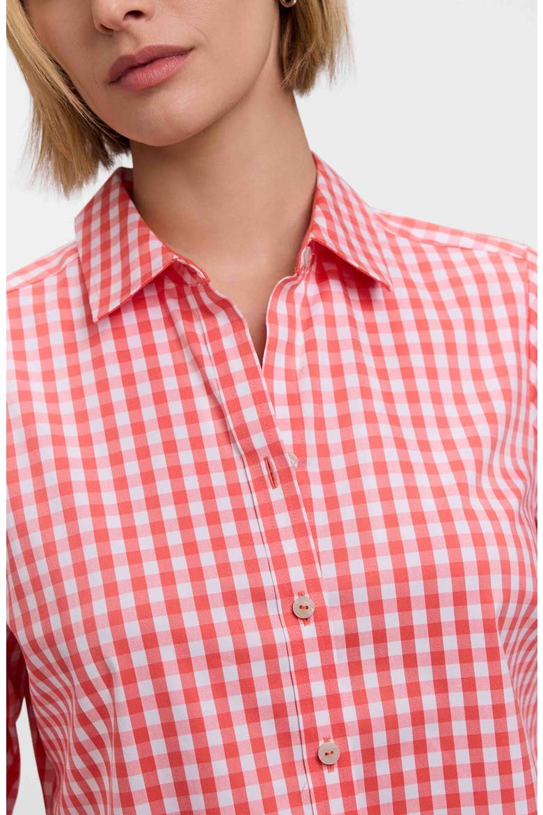 Margie Gingham Three-Quarter Sleeve Button-Up Shirt, Alternate, color, PEACHY ORANGE/ WHITE