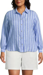 Lands' End Plus Size Linen Long Sleeve Feminine Shirt