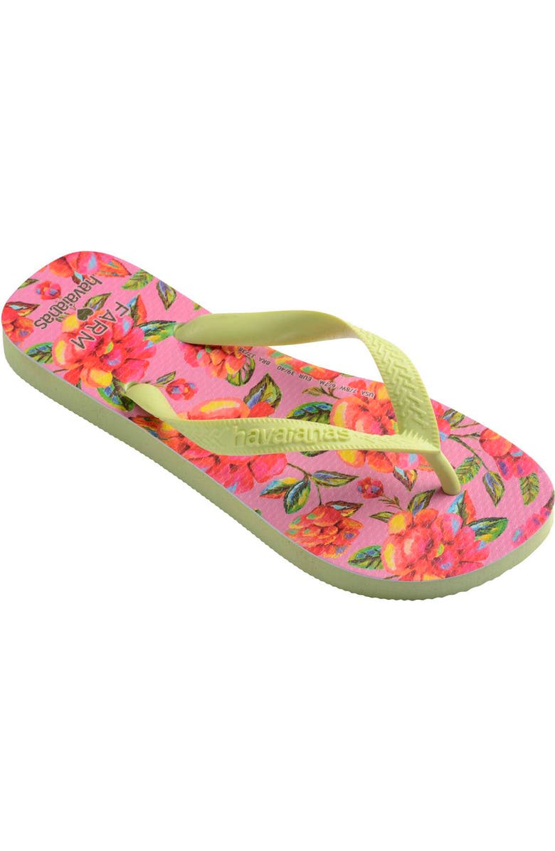 Havaianas x FARM Rio Neon Floral Flip Flop, Main, color, Matcha Green