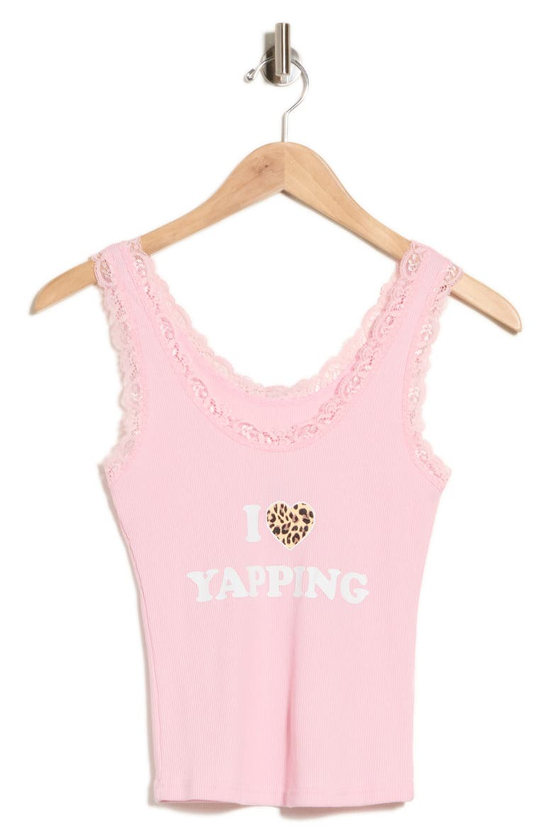I Heart Yapping Graphic Lace Trim Tank, Alternate, color, ORCHID PINK