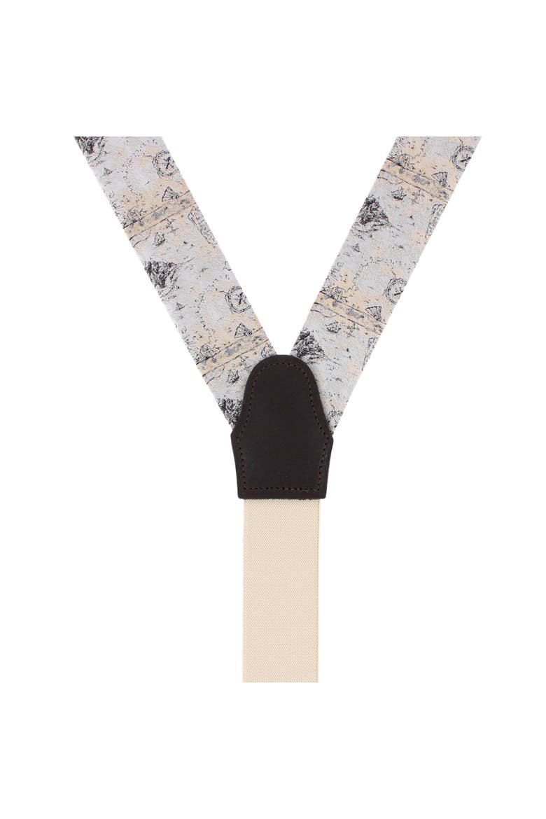 Sparrow's Bounty Treasure Map Silk Button End Suspenders, Alternate, color, Light Tan