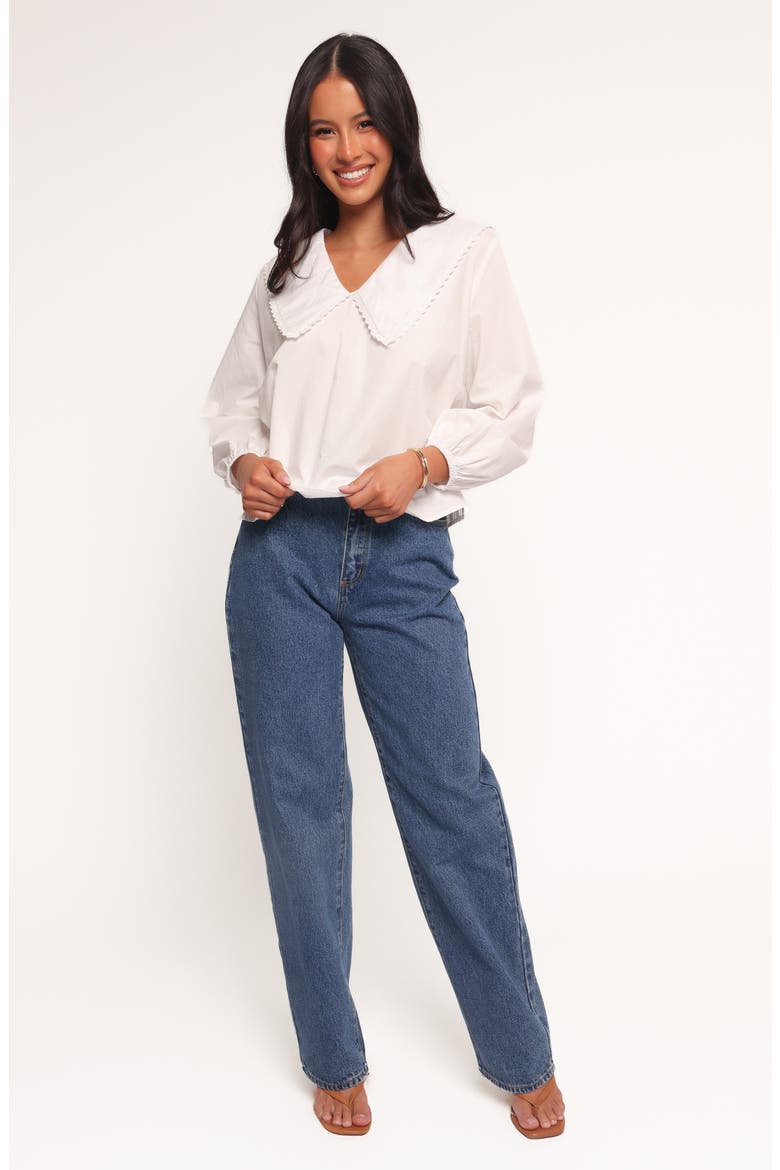 Kenna Collared Cotton Poplin Top, Alternate, color, WHITE